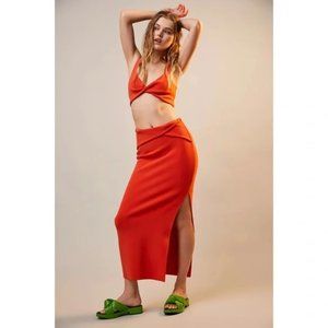 NEW BEC & BRIDGE CLOVER TOP & MIDI SKIRT SET NECTARINE ORANGE SIZE 4